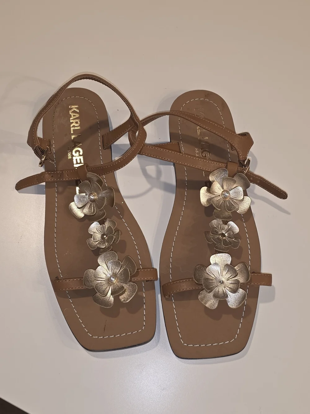 Karl Lagerfeld Women's Cognac Strappy Square-Toe Sandals